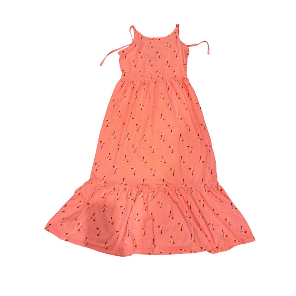 Cat &‎ Jack Girls' Palm Tree Print Tiered Maxi Dress Size L Neon Peach Pink